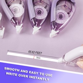 Jovanssen White Correction Tape, 5 Pack, 65.62 Feet Correction Tape for School and Office, Writing Supplies and Correction Supplies. (Purple)