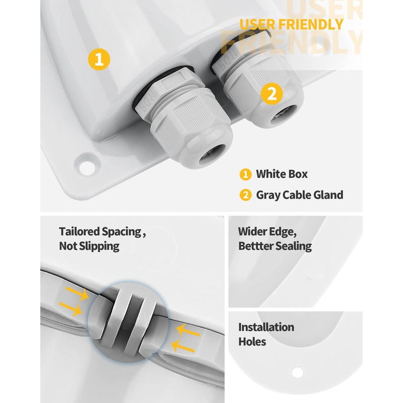 BougeRV White Solar Double Cable Entry Gland Box, RV roof