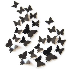 Tuxiaobu 3D Butterfly DIY Butterfly Removable Wall Stickers Wall Decoration - Home Decoration, Children's Room, Bedroom, Living Room Decoration - 24 Pieces, Black