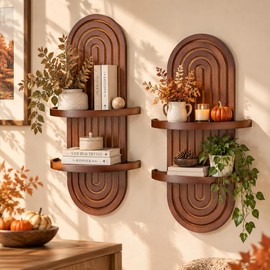Walasis 22in Walnut Boho Floating Shelf with Ledge，Mid Century Modern Decor