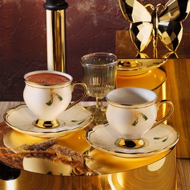 derya home Liona Porcelain Espresso Cup Set, Turkish Coffee Cup Set of 6, Cups and Saucers (3 Oz) Cups