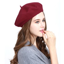 Classic WW004 Winter 100% Wool Warm French Art Basque Beret Tam Beanie Hat Cap (Burgundy)