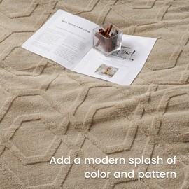 PHF Tufted Sherpa Fleece Blanket Throw Size, 510GSM Warm 3D Jacquard Sherpa Blanket, Reversible and Thick Blanket for Winter, Fuzzy Soft Cozy Shaggy Fleece Blanket for Sofa Bed, Khaki, 50"x60"