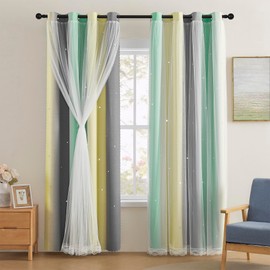 XiDi Yellow Curtains for Bedroom Decor Blackout Curtains for Kids Room Rainbow Curtains for Girls Room Unicorn Wall Decals Grey Curtains Green 34X72 Inch Long 1