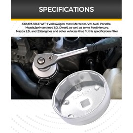 Flaconi Car oil filter wrench, oil filter key, car oil change tool, 74 mm oil filter key, oil filter removal tool, oil filter key, suitable for most types of oil filters