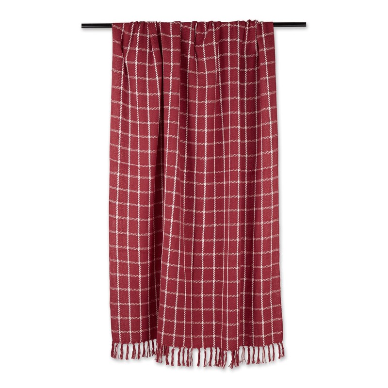 DII Transitional Checked Plaid Woven Throw, 50x60, Barn Red