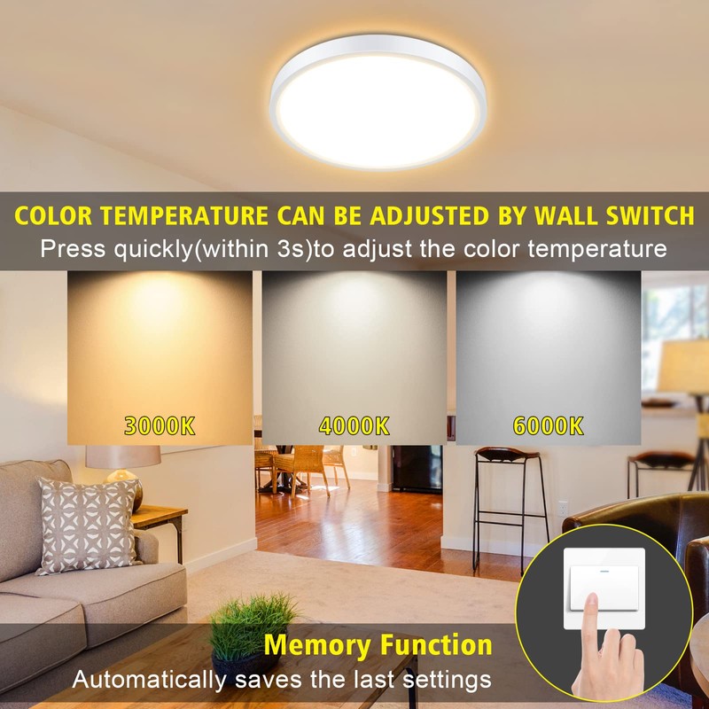 Smanu Dimmable LED Ceiling Light Panel with Remote Control,24W 2200LM,3000K-6000K,Night