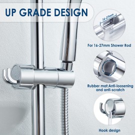 Simpeak Universal Hand Shower Holder with Hook, Adjustable Shower Holder for Slide Bar 16-27 mm Outer Diameter, 360° Rotatable ABS Chrome-Plated Shower Holder, Easy to Install