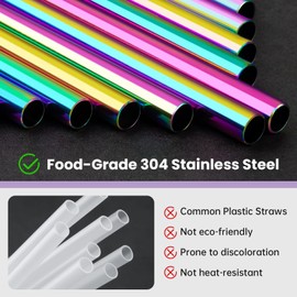 NiHome 6-Pack Iridescent Stainless Steel Drinking Straws, Compatible with Owala FreeSip 24oz & 32oz, Food-Grade Rust-Resistant Material, Includes Cleaning Brushes & Travel Storage Bag