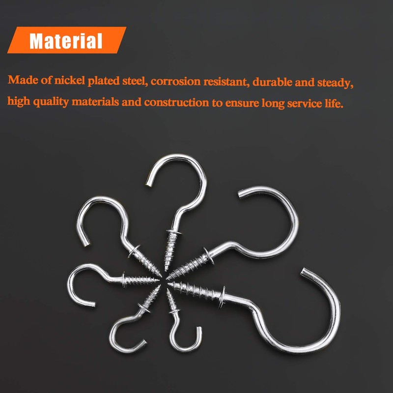HELIFOUNER 120 Pieces 7 Sizes Cup Screw Hooks, Silver, Screw-in