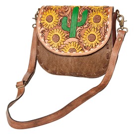 American Darling Messenger Hand Tooled Hair On Genuine Leather Western Women Bag Handbag Purse | Cute