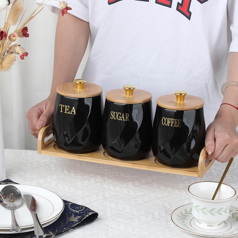 JUXYES Set of 3 Ceramic Canisters Set for Sugar Coffee