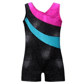 Kidsparadisy Gymnastics Leotards for Girls Shiny Gymnastics Outfits for Girls with Short Ballet Dance Biketard(Black 130)
