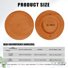 GIDWRIY French Classic Beret Women's Beret, Women's Wool, French Hat, Winter Hat, Beret Hat, Artist Hat, Pantomime, Berets for Spring, Autumn, Winter, orange, 58