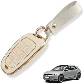 BestEvMod for Ioniq5 Key Fob Cover Accessories,Key Shells with Keychain All-Around Protection Remote Key Case Compatible with 2022-2024 Hyundai Ioniq 5 Accessories (TPU,8 Button, White)