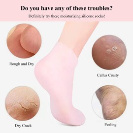 Silicone Socks for Women - 2 Pair Silicone Moisturizing Socks for Foot Care | Up to Size 10 - Silicone Foot Socks for Dry Cracked Feet