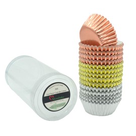 Mombake Mini Foil Cupcake Cases,Muffin Baking Cups(Rosegold/Silver/Gold, 300-Count)