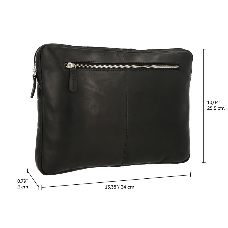 Gusti Austi Vegetable Tanned Laptop Case Leather Black Leather, black