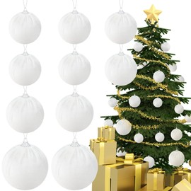 Gresorth 10pcs Velvet Handmade Ornament Plastic Shatterproof Fabric Wrapped Ball Flocked Xmas Hanging Christmas Tree Home Fireplace White