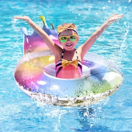 Shiny Swimming Ring Crown Sequins Swimming Ring, Inflatable Swimming Rings Air Mattress Swimming Hoop, Inflatable Pool Float Inflation Swimming Ring, Summer Pool Party (70)