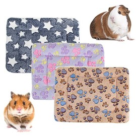 ECOSCO 3 Pcs Small Animal Plush Bed Warm Fluffy Kitten Puppy Blanket Ferrets Fleece Sleep Pad Chinchilla Squirre Hedgehog Hamster Guinea Pig Bed Mat (Small:15 x 11 in, Set-G)