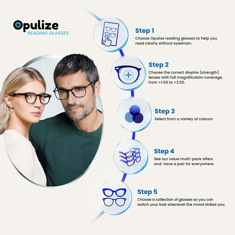 OPULIZE-Pack de 5 gafas de lectura Pop con lector de