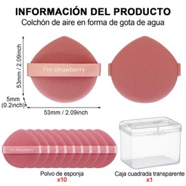 10 Pcs Esponja Maquillaje, Borlas para Maquillaje Nuevo, Barril Makeup Puff Color Fresa Powder Puff Mojado y Seco Maquillaje para Polvo Suelto de base Cosmética Esponja Belleza Herramientas de Maquillaje (Rojo)