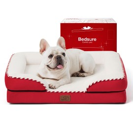 Bedsure Orthopedic Dog Bed for Medium Dogs - Waterproof Dog Sofa Beds Medium, Supportive Foam Pet Couch Bed with Removable Washable Cover, Waterproof Lining and Nonskid Bottom, Red