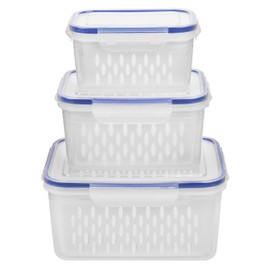 KOXXIAMOQ Fruit Vegetable Storage Box, Set of 6 / 3 Food Storage Containers with Lid, Food Storage Boxes, Fridge Organiser, Storage Containers with Lid, 0.85 L + 1.75 L + 3.3 L (Blue)