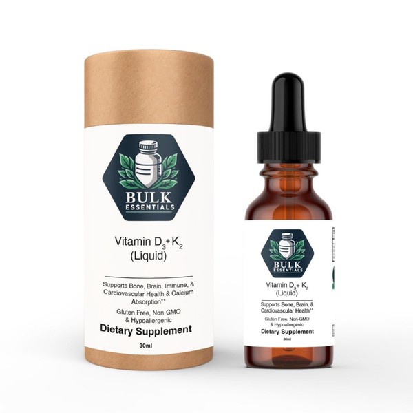 Bulk Essentials Pure Vitamin D3+K2 Drops with MCT Oil –