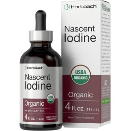 Nascent Iodine 325mcg 4oz Organic Liquid Supplement Non-GMO Gluten Free Horbaach