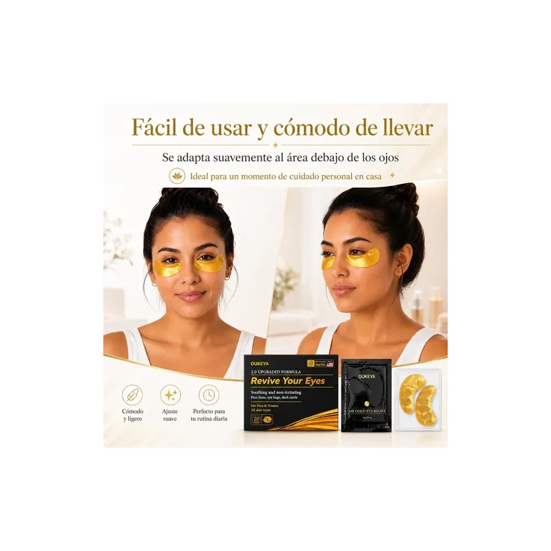 Mascarillas Ojos Oro 24k Hidratantes Ojeras 20 Pares