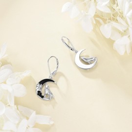 Wolf Earrings 925 Sterling Silver Leverback Dangle Earrings Wolf Jewellery for Women Wolf Gifts
