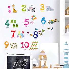 WOHAHA Wall Sticker Animal Figure, Kids Learning One~ten Frog, Elephant, Bee, Butterfly, Bird, Zebra, Colorful Wallpaper, School, Toy Room, Kindergarten, Nursery, Diy Wall, Room, Bedroom, Cute, Wall