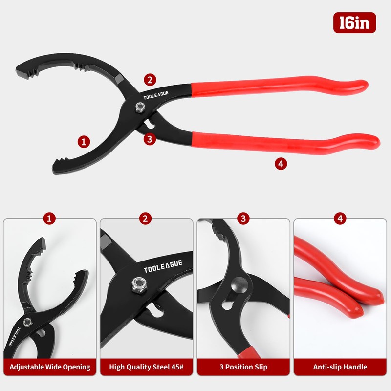 TOOLEAGUE 16" Large Oil Filter Pliers, Adjustable Oil Filter Wrench