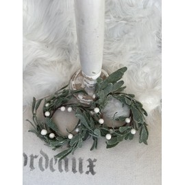 Unbranded Pair Glittery Green Leaves And White Berries Candle Rings Holiday Decor New