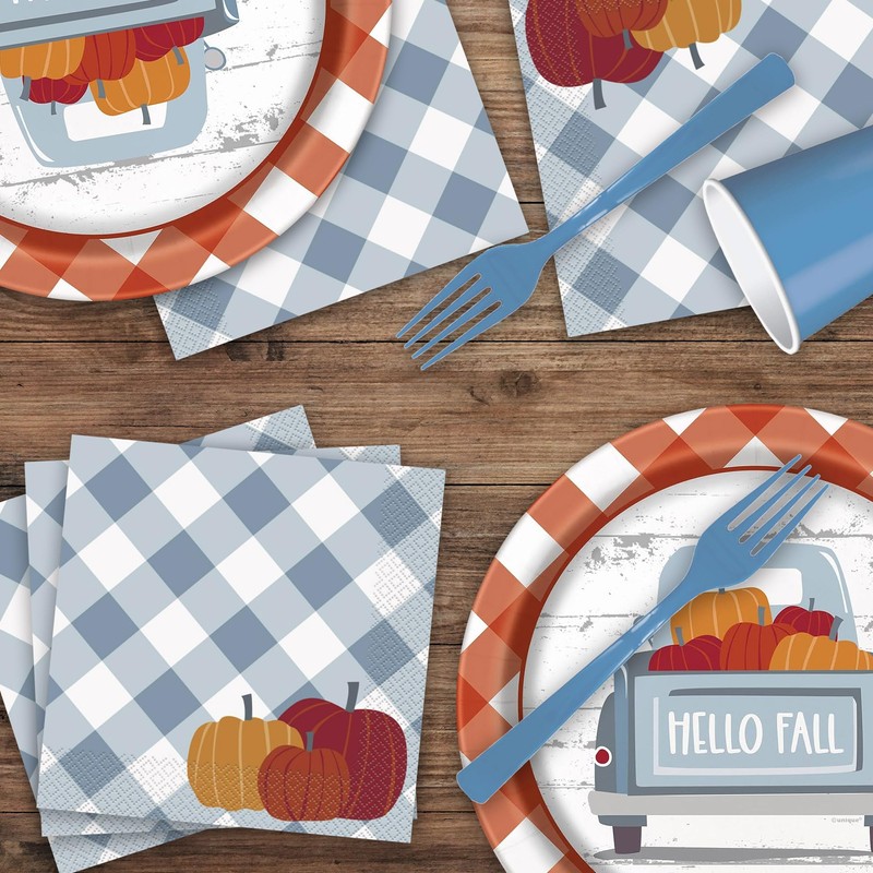 Thanksgiving Party Supplies - Fall Pumpkin Farmhouse Blue & White