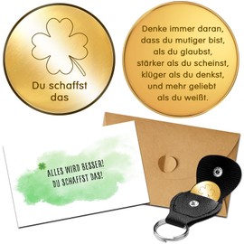 Dato Dalla Natura Du Schaffst Das Glücksbringer Gold, 2024 Courage Children's Gift, Lucky Charm First Day at School Exam, Encouragement Lucky Charm, Small, Gift for Women and Men