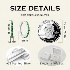 Wisbal Hoop White Gold Plated Earrings 925 Sterling Silver Huggie Hoop Earrings Created Emerald Earrings for Women Hypoallergenic