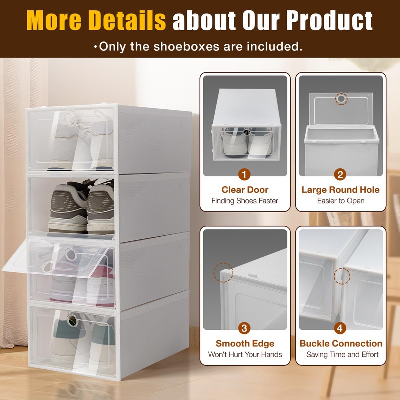 Gdrasuya10 24 Plastic Stackable Shoe Box Set Foldable Storage Organizer