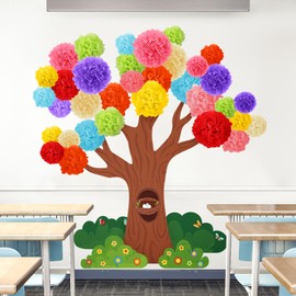 Classroom Tree Bulletin Board Set 3D Tree Classroom Decoration with Paper Pom Poms Classroom Tree Wall Decoration for Preschool Kindergarten Primary School Back to School Classroom Supplies (Spring)