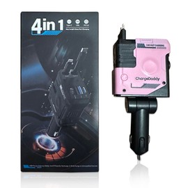 ChargeDaddy 4-in-1 Retractable Car Charger, 120W Fast Charging, USB & Type-C Ports, Pink