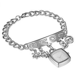 Silverora Watches Women's Bracelet Square: Thin Ekig Analogue Quartz Women's Watch Adjustable Full Diamond Love Wrist Watches with Love Petal Gifts for Women Girls Silver