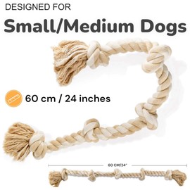 TiME2FUN Dog Rope Toy for Small and Medium Dogs, Indestructible 2 Feet 5 Knots Rope Toy, Heavy Duty Tough Dog Toy for Aggressive Chewers, Interactive Dog Tug of War Toy (White+Light Brown)