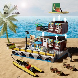 Mould King Seaside Restaurant Toy Building Set, Harbor House Model with Rescue Ship, Fisherman's Wharf Hotel Block Kits, Display Model Kit for Boys and Girls Age 8+ and Adults (989 Pieces) 10143