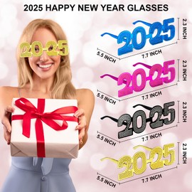Kannove 2025 New Years Eve Glasses - 4PCS, Happy New Year Party Supplies Favors Decorations Gifts, NYE Plastic Glasses Eyewear Photo Booth Props, Class of 2025 Graduation Party Accessories
