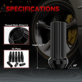EZISOE 32 Pcs M14x1.5 Lug Nuts, Closed End Duplex XL Spline Lug Nuts for Aftermarket Wheels Wheel Lug Nut,Bonus 1 Spline Tool/Key for Installation and Removal