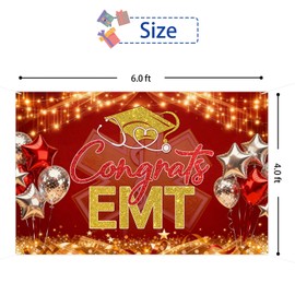 Congrats EMT Backdrop Banner - Doctor Nurse Grad Graduation Party Background - Nursing Medical School Graduation Party Photography Background Decoration - 6 x 4 Feet