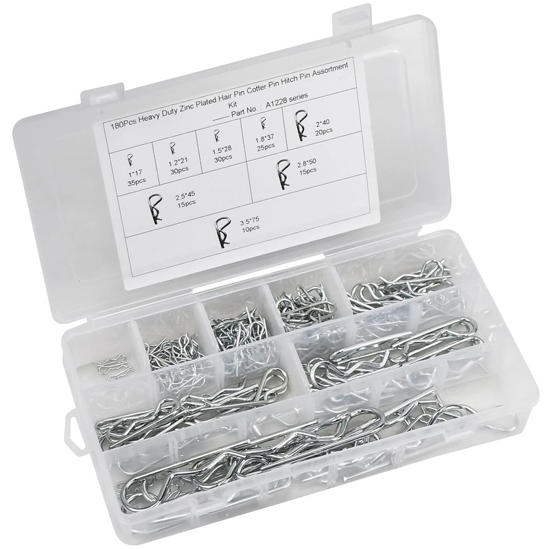 180 Pcs Cotter Pins Assortment Kit, 8 Sizes Stainless Steel