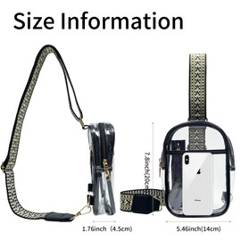 Clear Sling Bag,Clear Fanny Pack Stadium Approved Crossbody Bag Purses for Women Heavy Duty Transparent Mini Chest Bag with Adjustable Strap(Black-1)